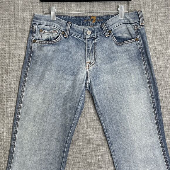 7 Seven For All Mankind Jeans Womens 30 Blue Pink Stitching A Pocket Flare Y2K - Picture 4 of 12